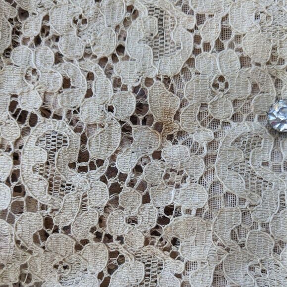 Vintage 50s Rosemont Lace Tea Dress, Cappuccino Lace w/Chrysanthemums, Sz 00/0 - Picture 15 of 15